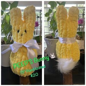 Handknitted Yellow Bunny Plush with Satin Bow  NEW!!!!!